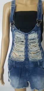 Denim overalls with chains